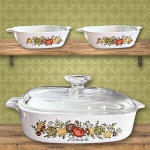 Vintage CORNING WARE “SPICE OF LIFE" L'ECHALOTE A-8-B PYREX 4-Piece Baking Set